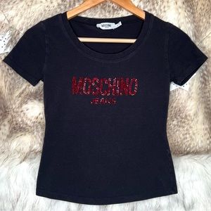 Moschino Paris Rhinestone Bedazzled Short Sleeve T-Shirt